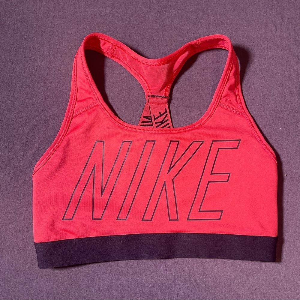Nike Dri-Fit Racerback Sports Bra in Coral Red - Size XS